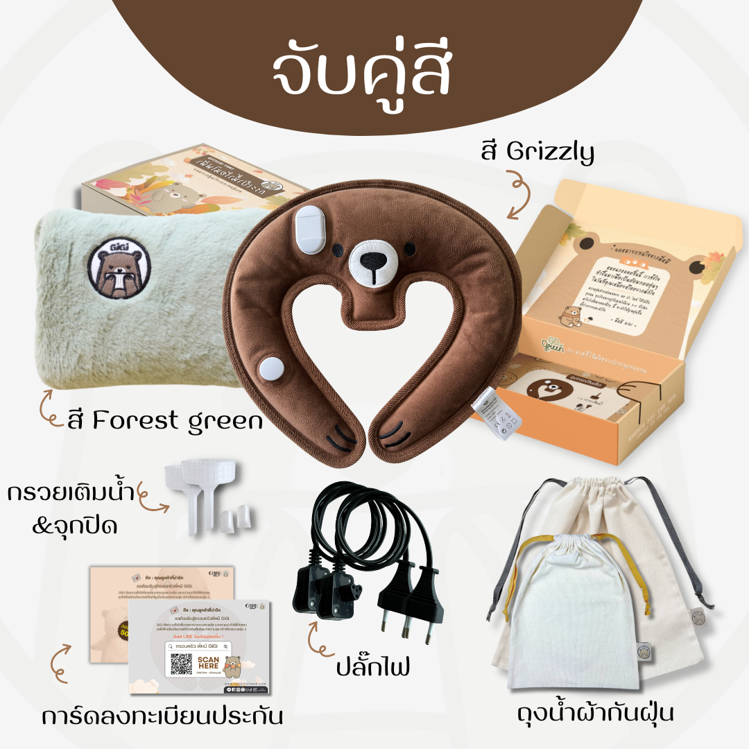 กระเป๋าน้ำร้อนไฟฟ้าพี่หมี GiGi + หมอนกอดคอพี่หมี GiGi