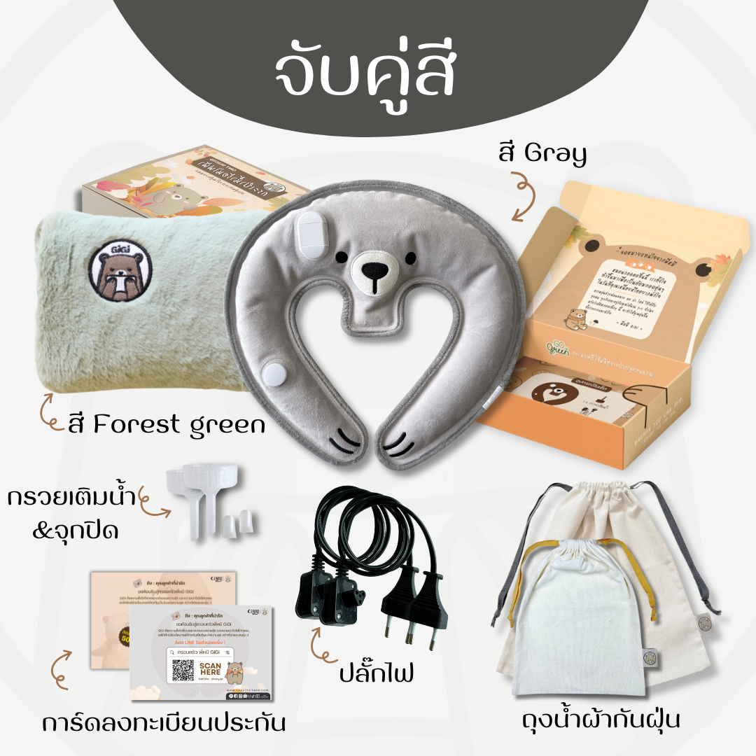 กระเป๋าน้ำร้อนไฟฟ้าพี่หมี GiGi + หมอนกอดคอพี่หมี GiGi