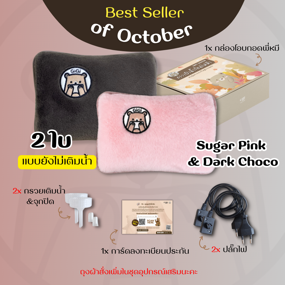 กระเป๋าน้ำร้อนไฟฟ้าพี่หมีGiGi ขนนุ่มนิ่ม คุณภาพเกรดพรีเมี่ยม - ของแท้100%รับประกัน1ปี (2ใบใน1กล่อง)